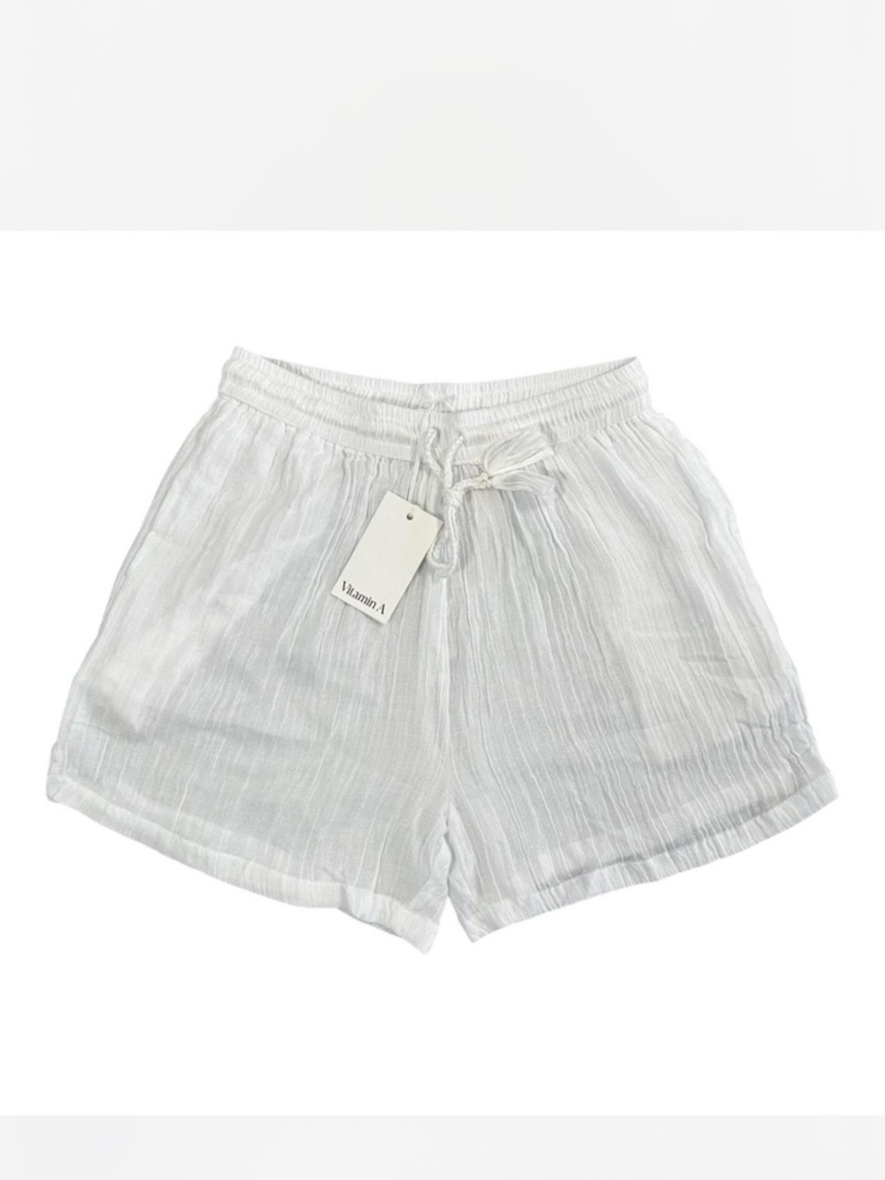 Vitamin A Cotton White High-Waist Drawstring Shorts
